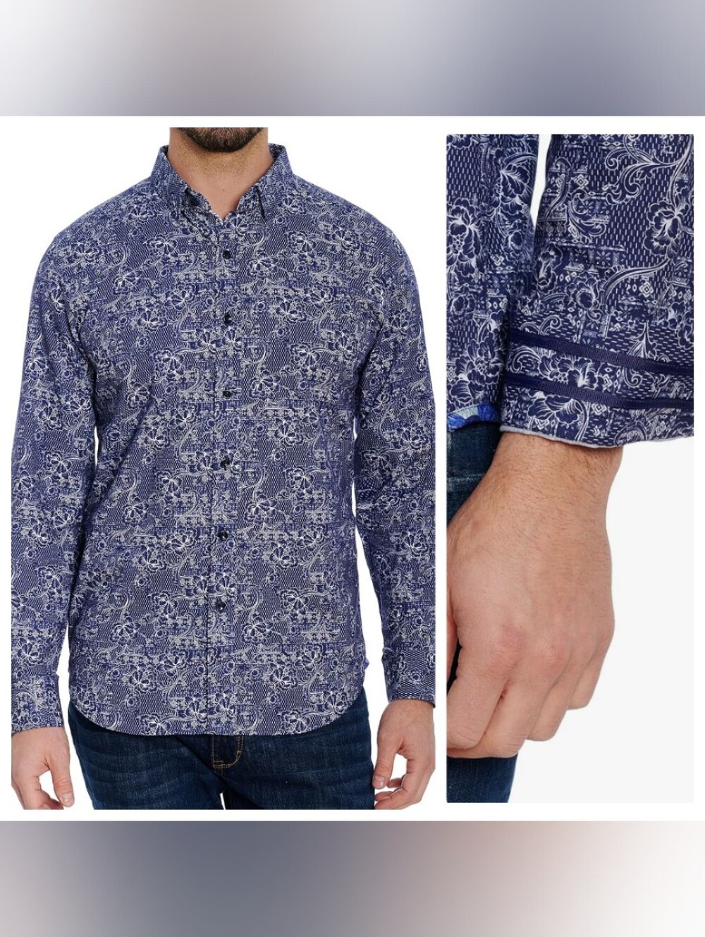Robert Graham Shirt Garden Grove Large Navy Floral-Print Button Down New W Tags